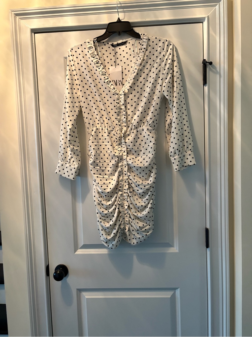 Zara White Dress with Black Polka Dots